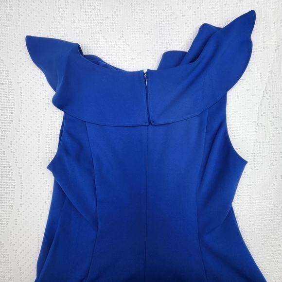 Calvin Klein Blue Ruffled V-Neck Midi Sheath Dress Size 12 - Picture 6 of 11